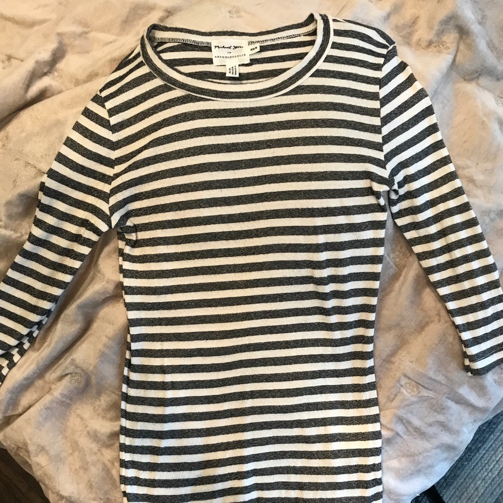 Metallic grey striped knit top